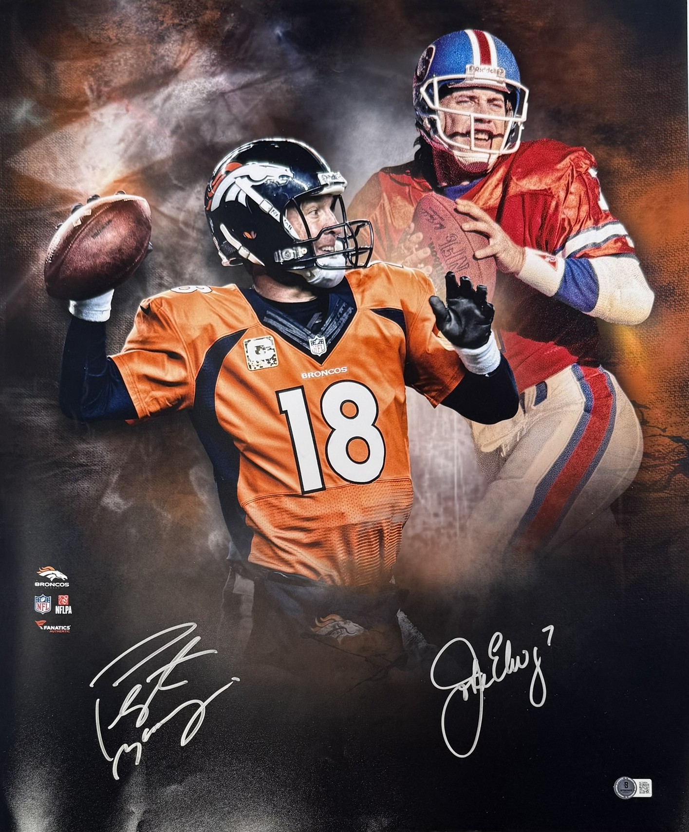 Peyton & John Elway Manning Autographed Denver Broncos 20x24 Photo Beckett 56554