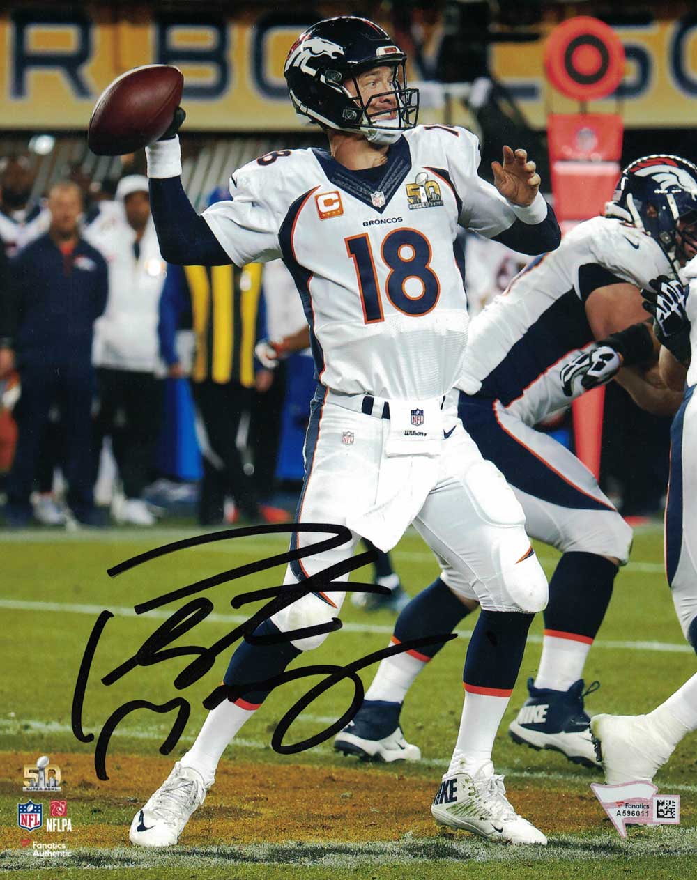 Peyton Manning Autographed/Signed Denver Broncos 8x10 Photo SB 50 FAN 29949