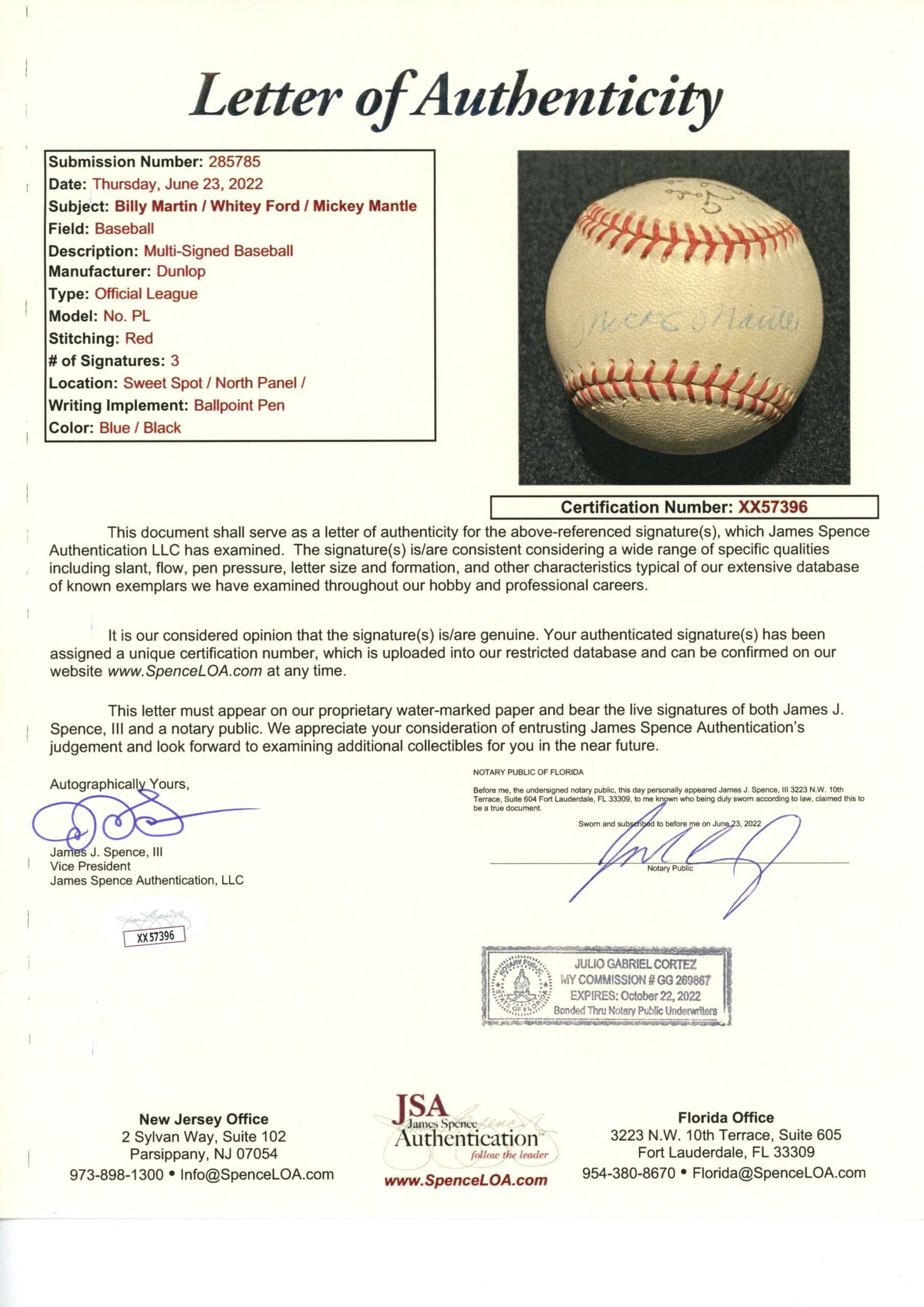 Mantle Ford Martin New York Yankees Autographed Dunlop Baseball Insc Mantle Ford Martin New York Yankees Autographed Dunlop Baseball Insc. JSA 56281