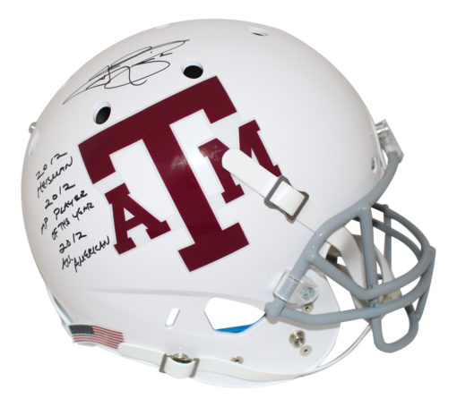 Johnny Manziel Signed Texas A&M Aggies White Replica Helmet 3 Insc BAS 26767