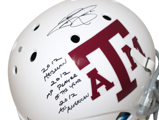 Johnny Manziel Signed Texas A&M Aggies White Replica Helmet 3 Insc BAS 26767