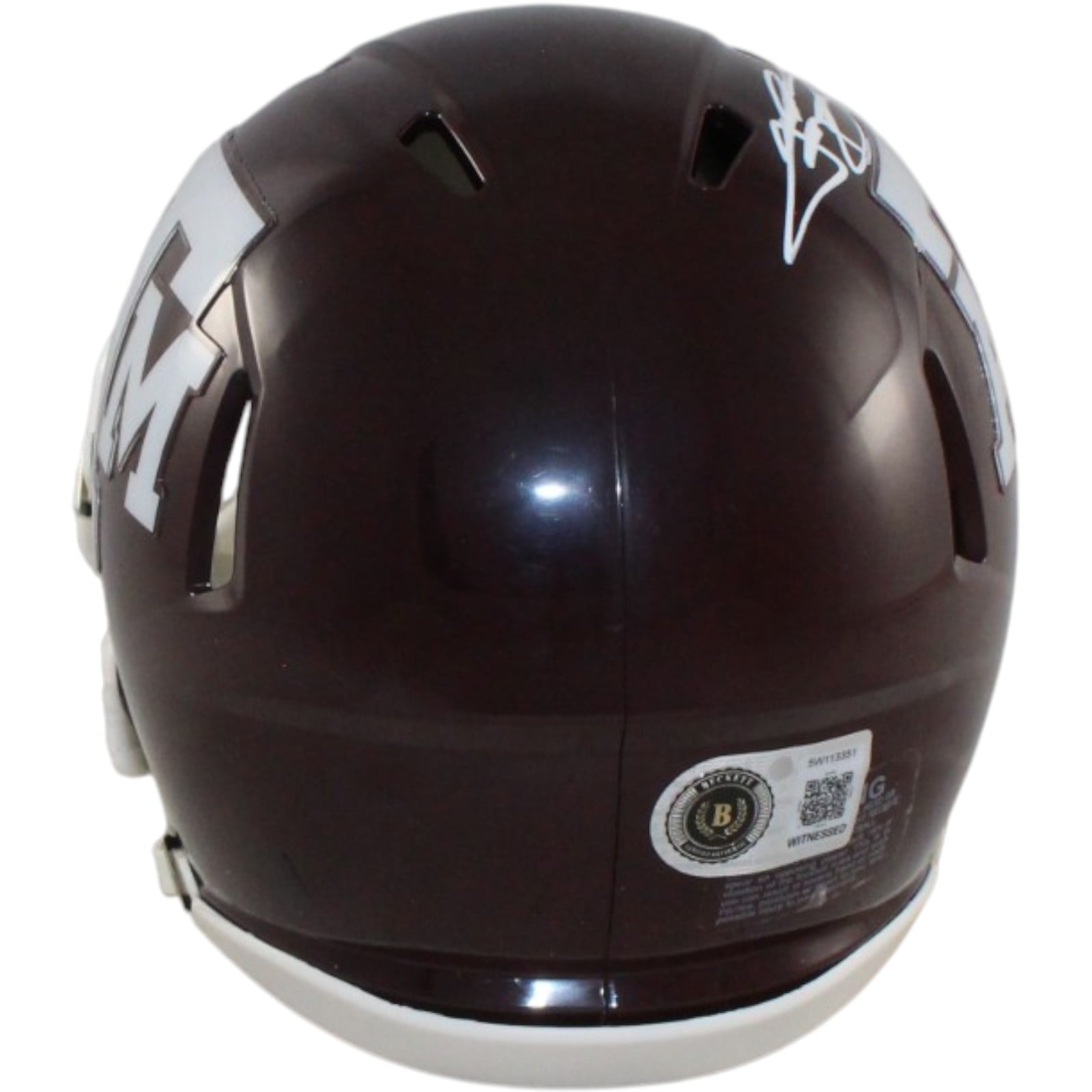 Johnny Manziel Autographed Texas A&M Mini Helmet Heisman Beckett Witness 58246 3 Johnny Manziel Autographed Texas A&M Mini Helmet Heisman Beckett Witness 58246