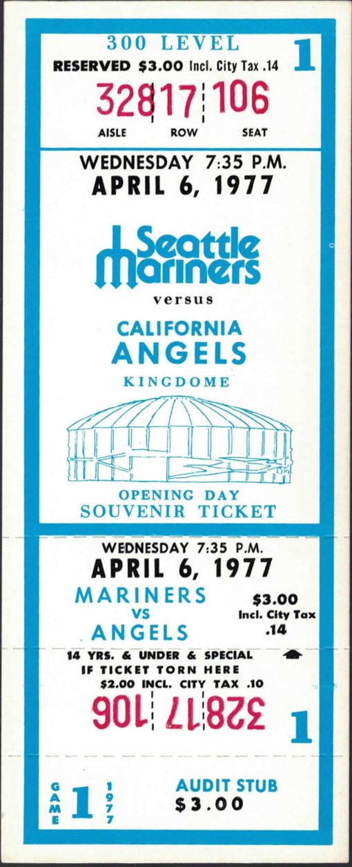 Seattle Mariners Inaugural Opening Game Souvenir Ticket Kingdome 106 Seat 26383