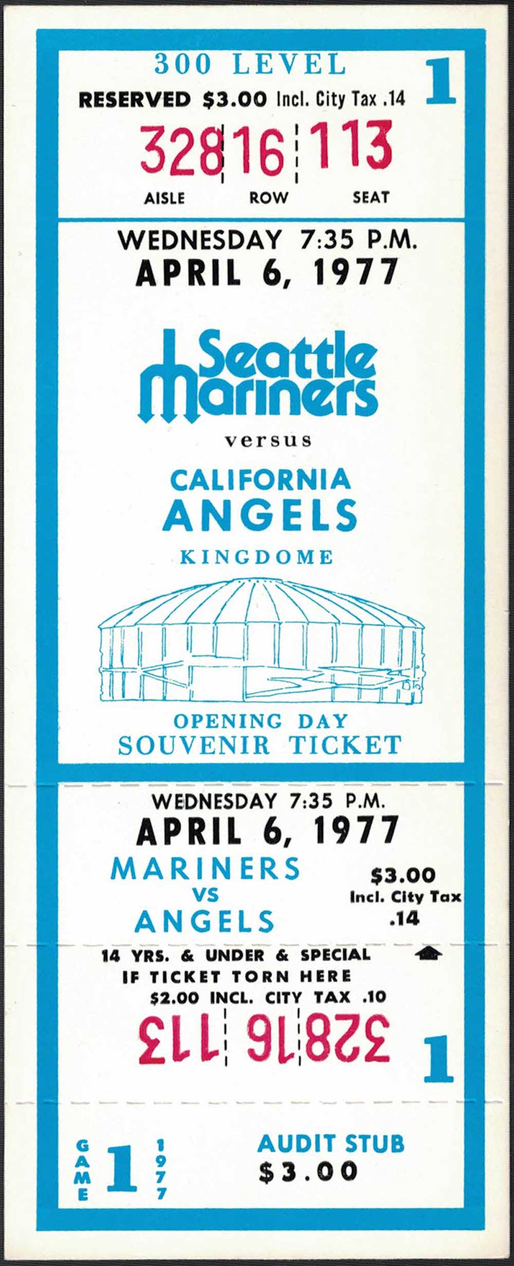 Seattle Mariners Inaugural Opening Game Souvenir Ticket Kingdome 113 Seat 26383