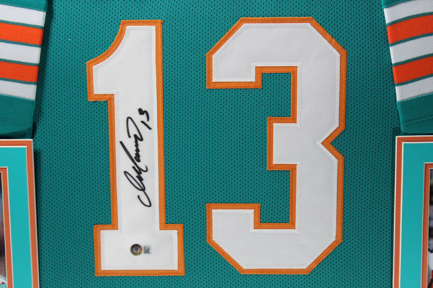 Dan Marino Autographed/Signed Pro Style Framed Teal XL Jersey Beckett