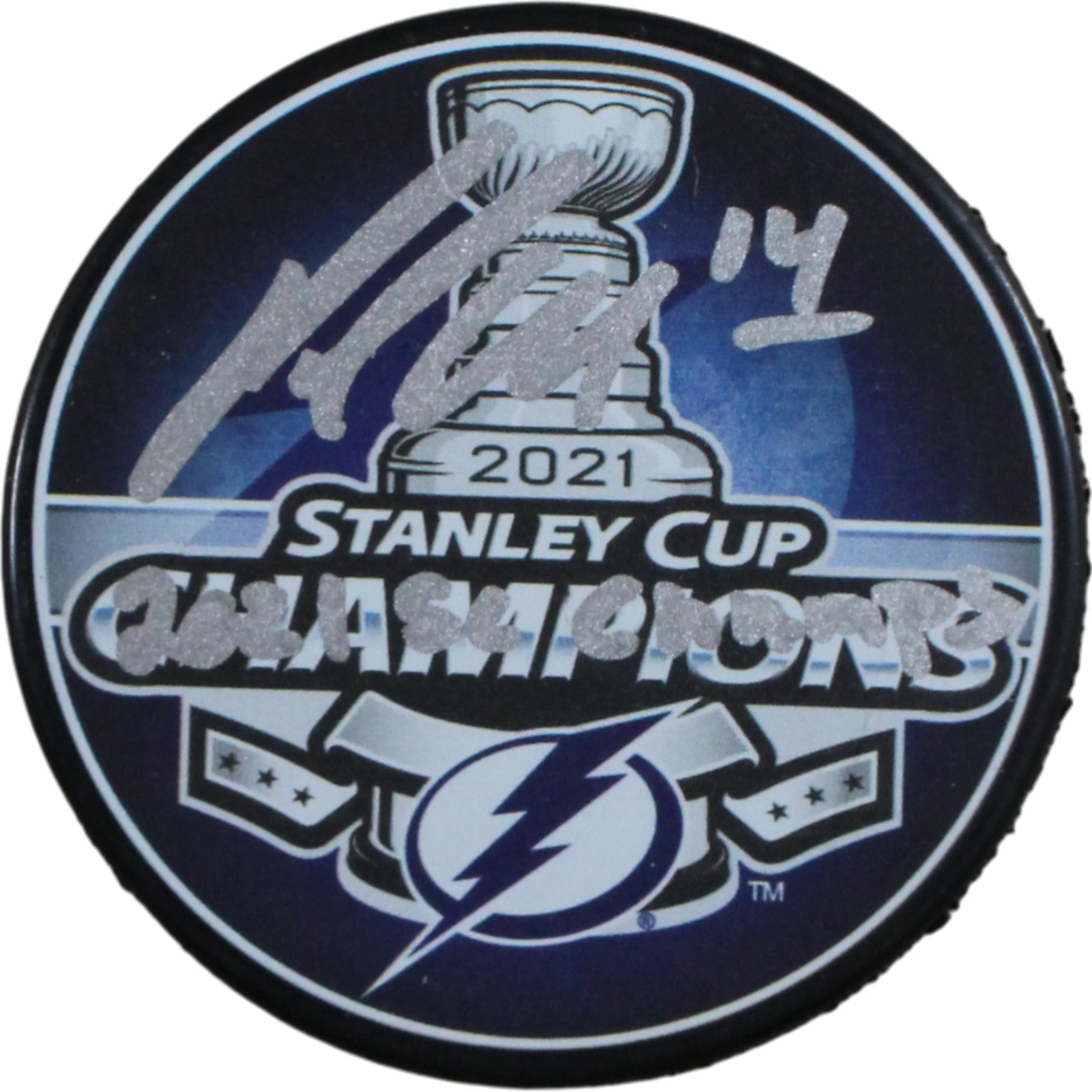Patrick Maroon Autographed Tampa Bay Lightning Puck 21 SC Champs Fanatics 53834