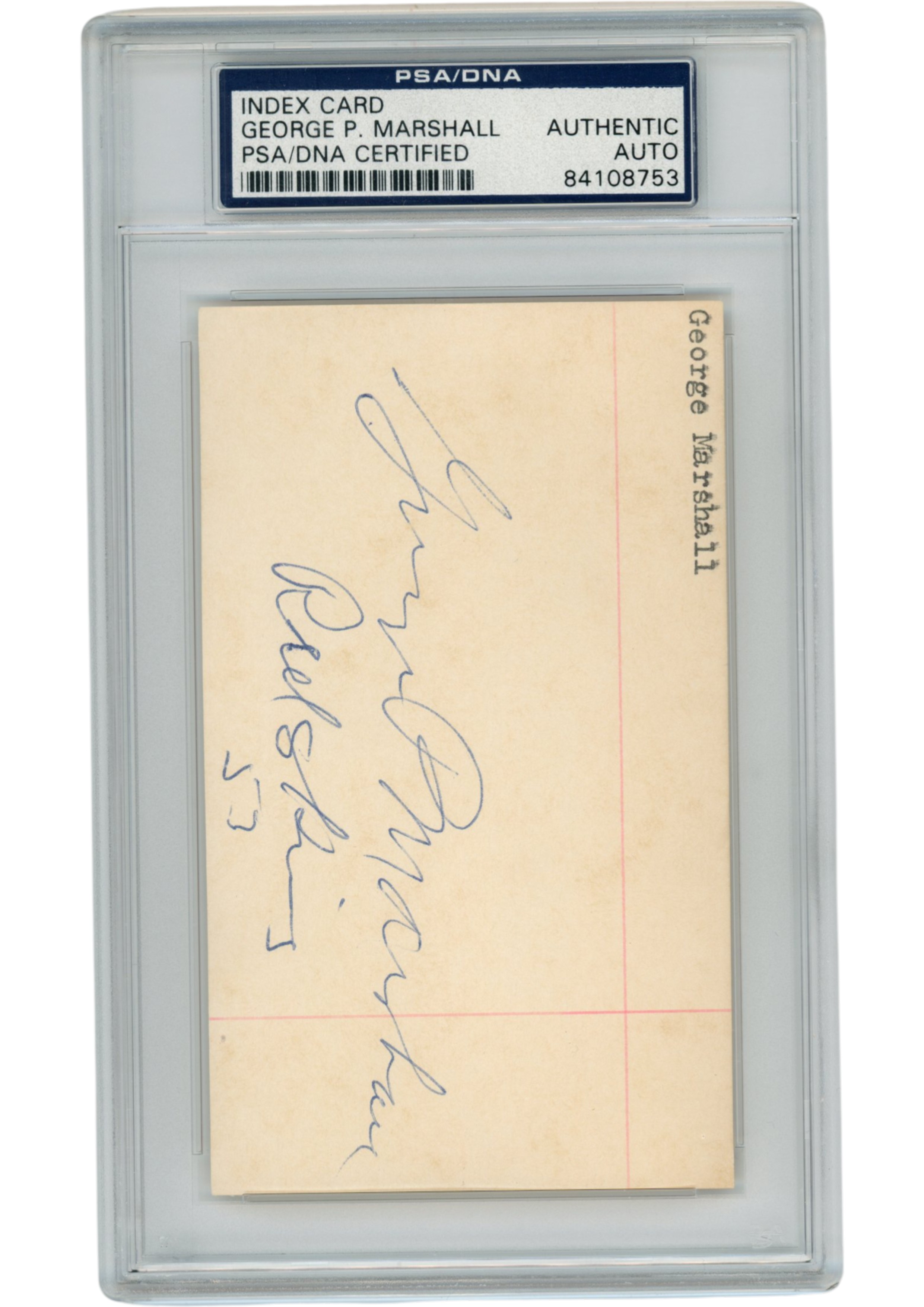 George P. Marshall Autographed Washington Redskins Index Card Slabbed PSA 54921
