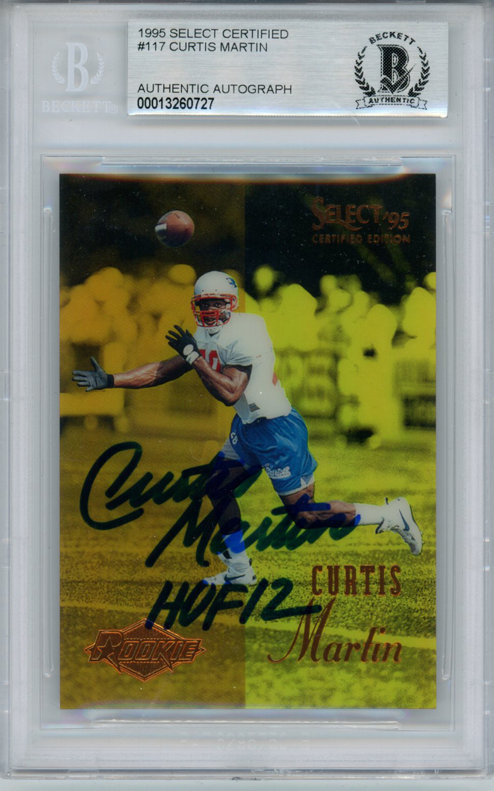 Curtis Martin Autographed 1995 Select Certified Rookie Card BAS Slab