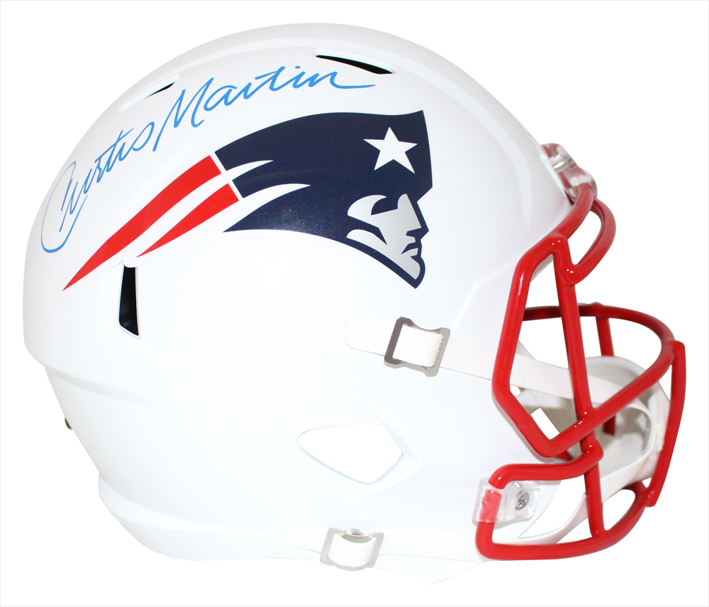 Curtis Martin Autographed New England Patriots F/S Flat White Helmet PSA 32455