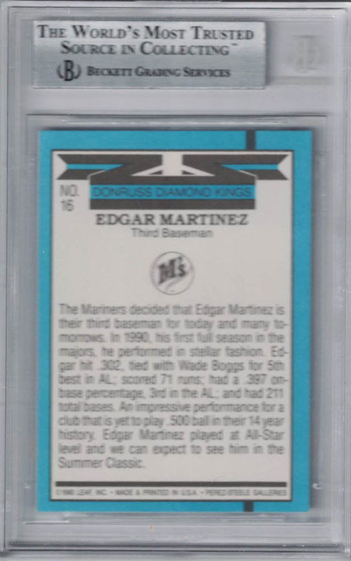 Edgar Martinez Autographed Mariners 1990 Donruss Diamond Kings Card BAS 27042