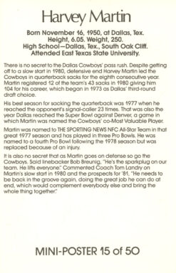 Harvey Martin Dallas Cowboys Mini Poster 15/50 Marketcom 46226
