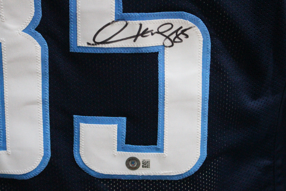 Derrick Mason Autographed/Signed Pro Style Blue XL Jersey Beckett