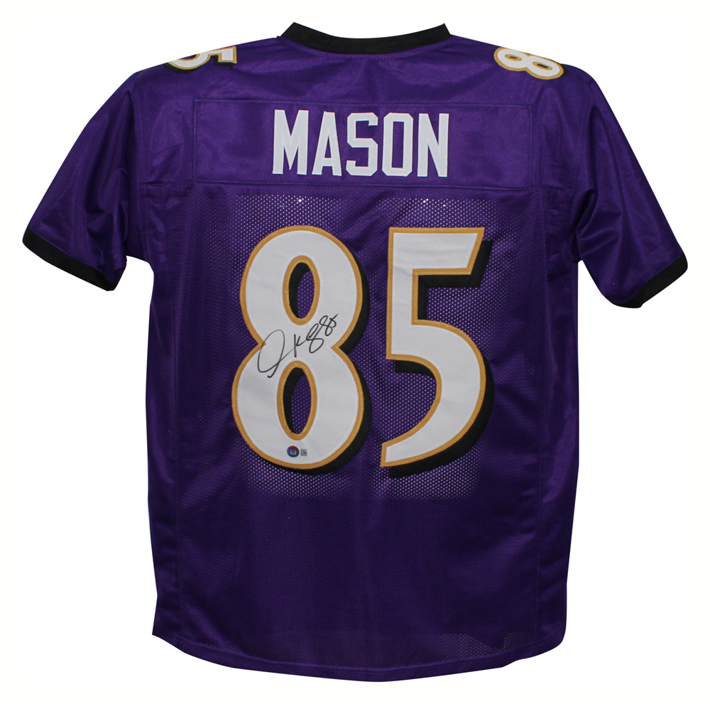 Derrick Mason Autographed/Signed Pro Style Purple XL Jersey Beckett