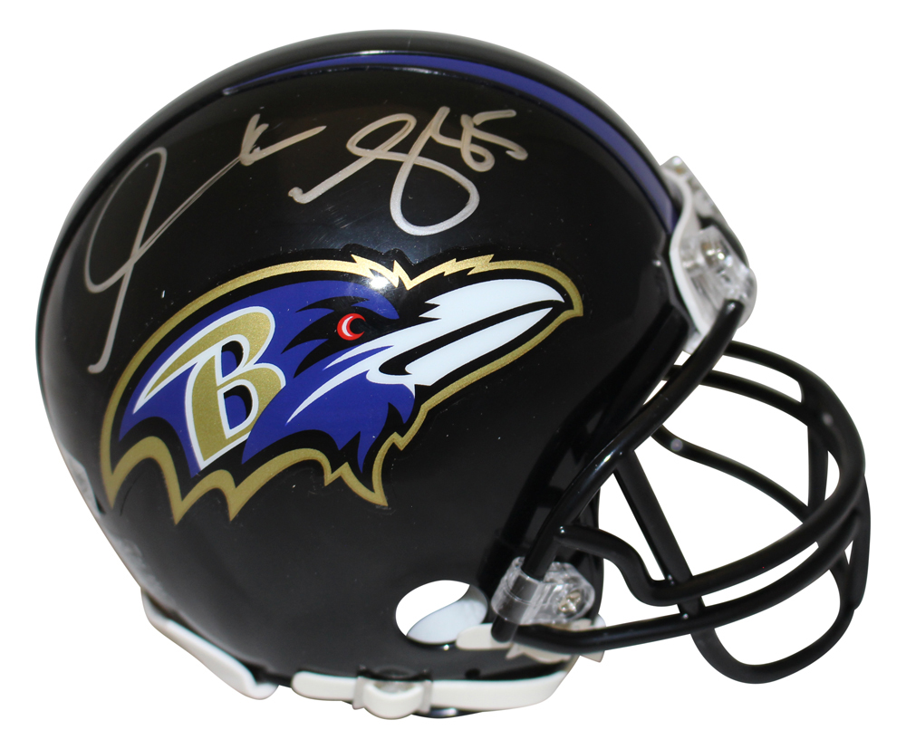 Derrick Mason Autographed Baltimore Ravens VSR4 Mini Helmet Beckett