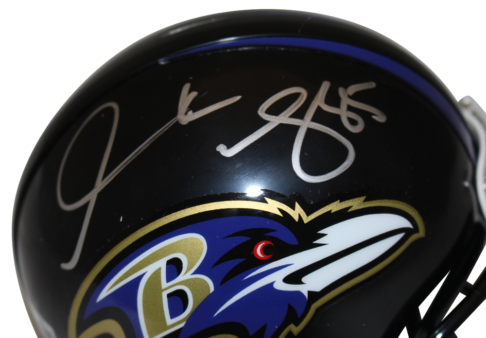 Derrick Mason Autographed Baltimore Ravens VSR4 Mini Helmet Beckett