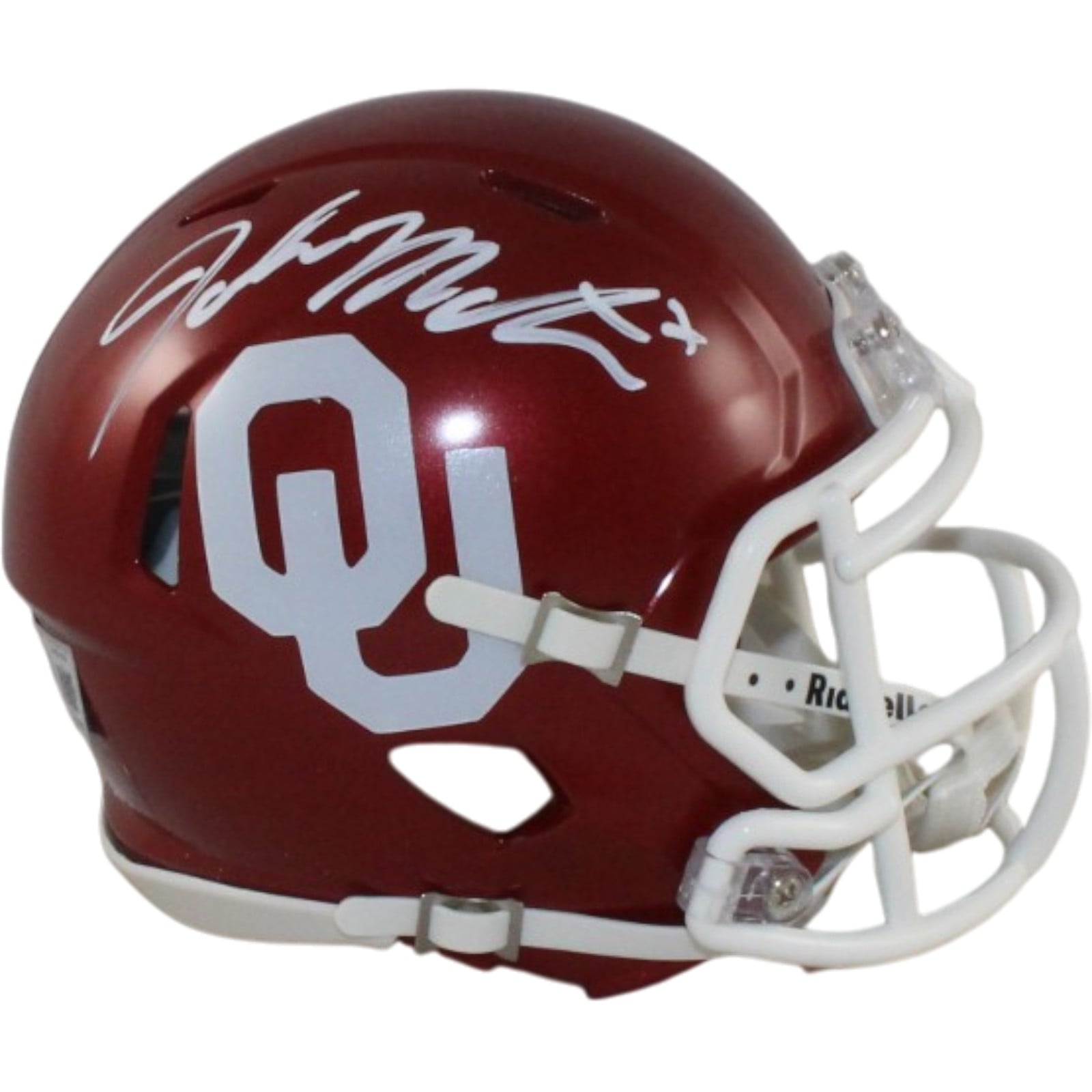 John Mateer Autographed Oklahoma Sooners Mini Helmet Beckett WIT 58311 1 John Mateer Autographed Oklahoma Sooners Mini Helmet Beckett WIT 58311