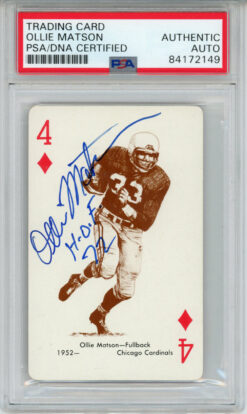 Ollie Matson Autographed 1963 Stancraft 4 of Hearts HOF PSA Slab