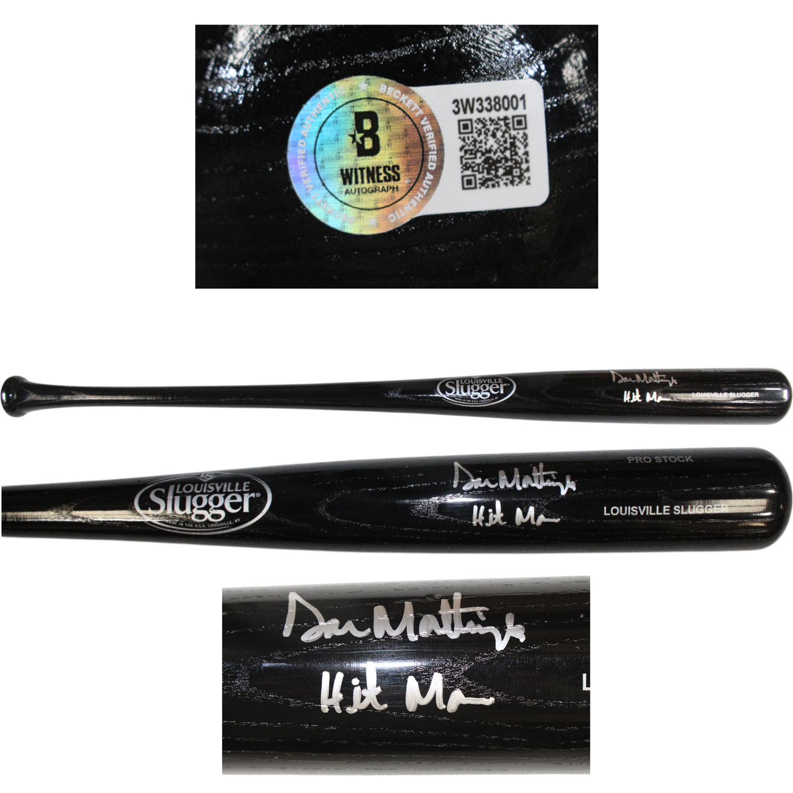 Don Mattingly Autographed New York Yankees LS Bat Hit Man Insc Beckett 59155