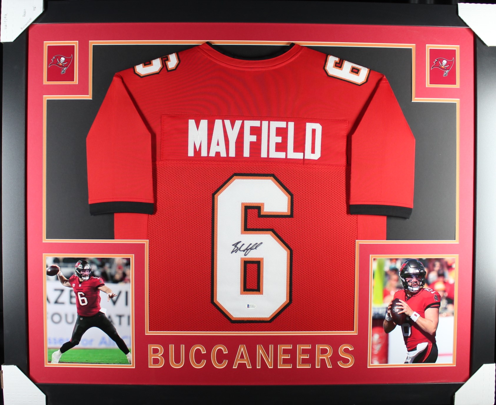 Baker Mayfield Autographed Pro Style Red XL Framed Jersey 35x43 Beckett 53756