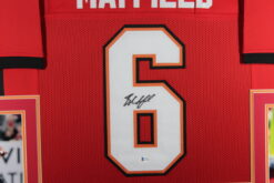 Baker Mayfield Autographed Pro Style Red XL Framed Jersey 35x43 Beckett 53756