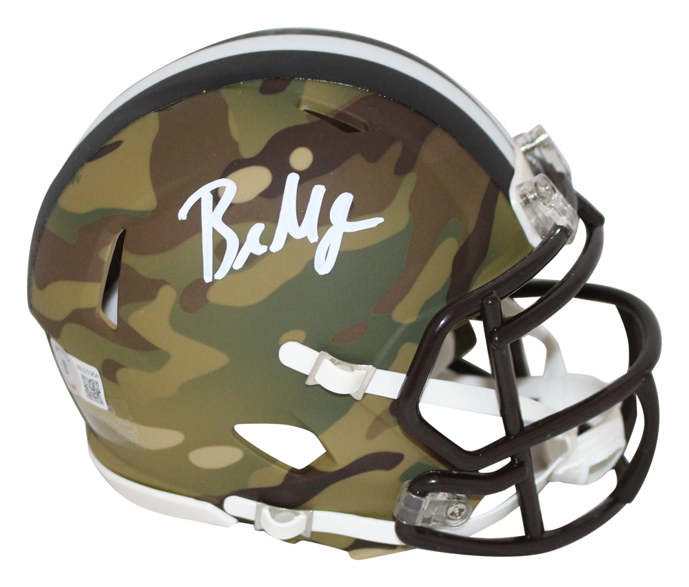Baker Mayfield Autographed Cleveland Browns Camo Mini Helmet BAS 32431
