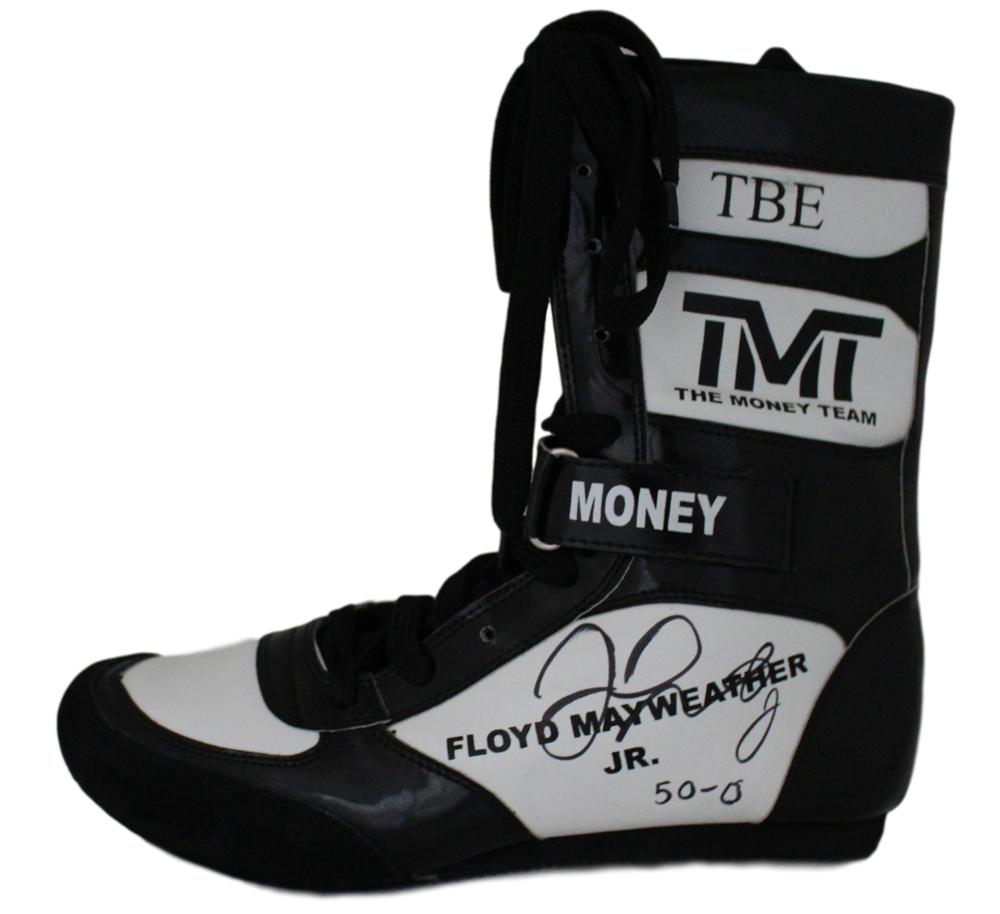 Floyd Mayweather Jr Autographed TMT TBE Black Left Boxing Shoe 500 BAS
