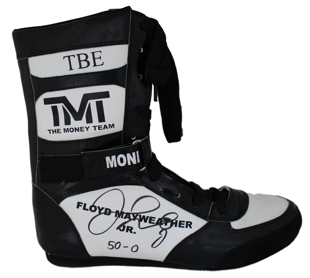 Floyd Mayweather Jr Autographed TMT TBE Black Right Boxing Shoe 500 BAS 24970 Denver Autographs