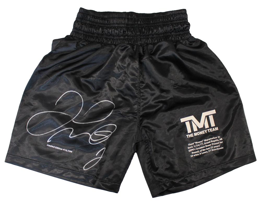 Floyd Mayweather Jr Autographed/Signed TMT Black Boxing Trunks LE/500 ...