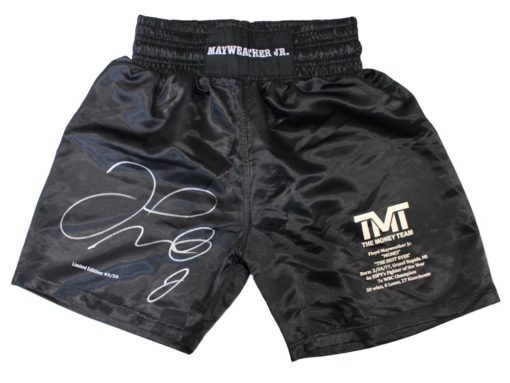 Floyd Mayweather Jr Autographed/Signed TMT Black Boxing Trunks LE/50 BAS 24971