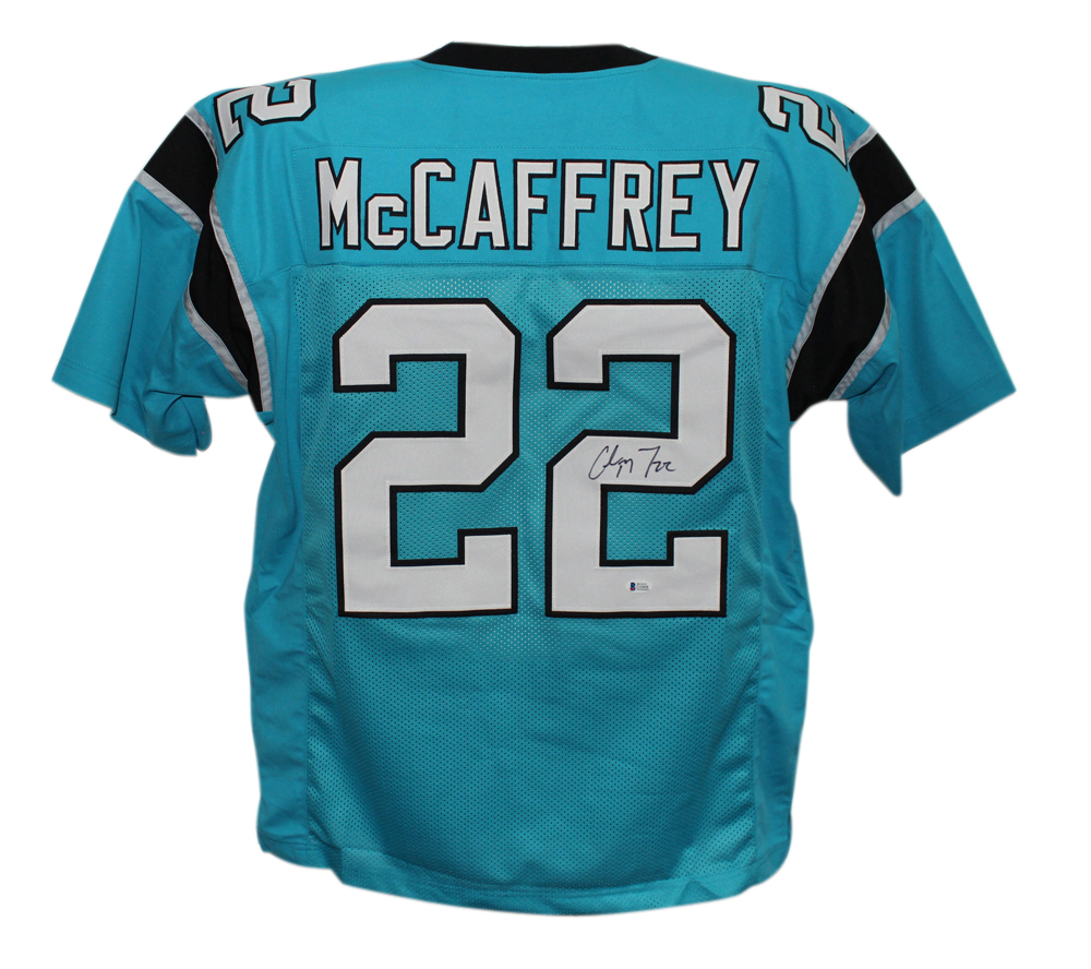 Christian McCaffrey Autographed/Signed Pro Style Blue XL Jersey Beckett