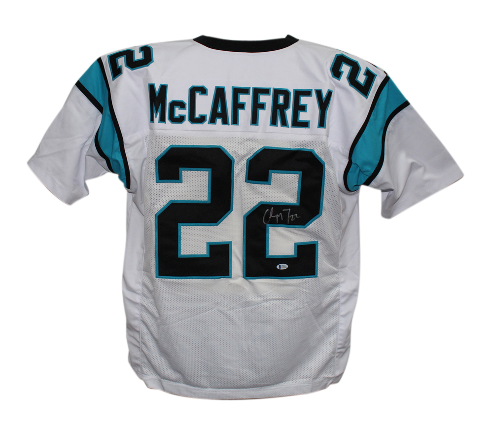 Christian McCaffrey Autographed/Signed Pro Style White XL Jersey Beckett