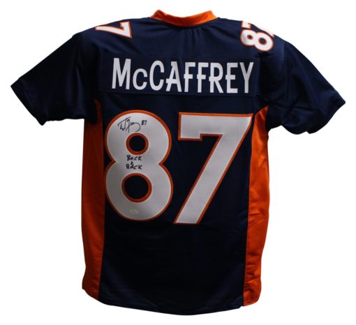 Ed McCaffrey Autographed/Signed Pro Style Blue XL Jersey Back 2 Back JSA 21127