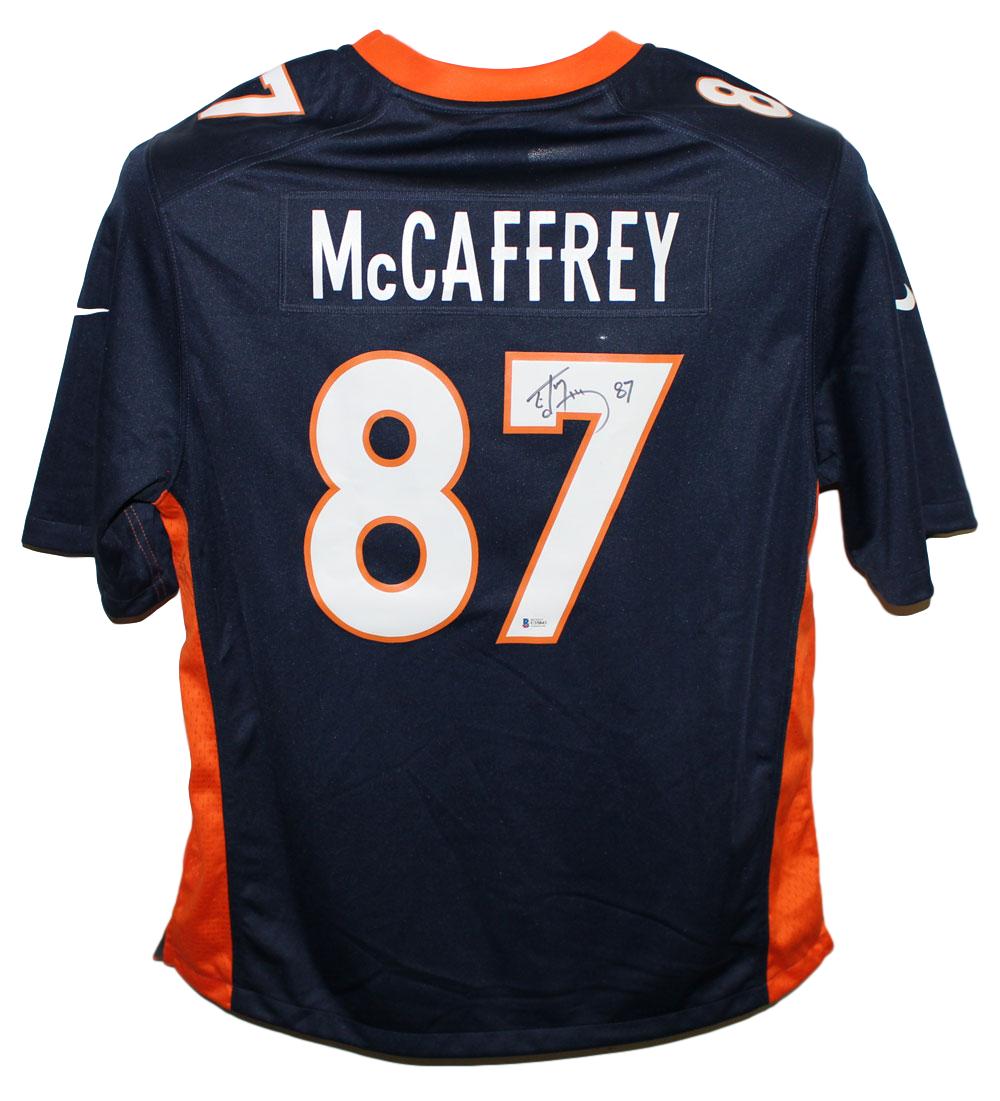 Ed McCaffrey Autographed/Signed Denver Broncos Nike Blue XL Jersey BAS 28493