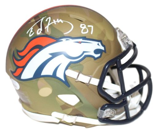 Ed McCaffrey Autographed Denver Autographed Camo Mini Helmet JSA 28309