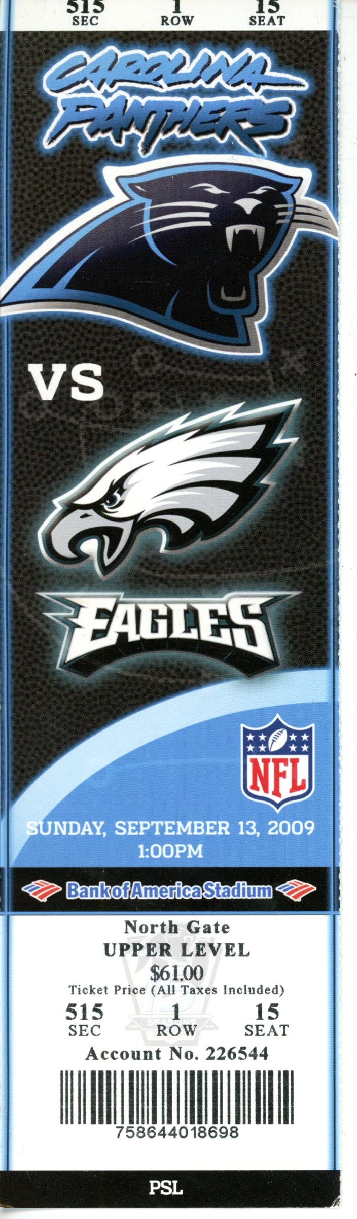 Philadelphia Eagles Ticket Stub LeSean McCoy NFL Debut 9/13/2009  55545