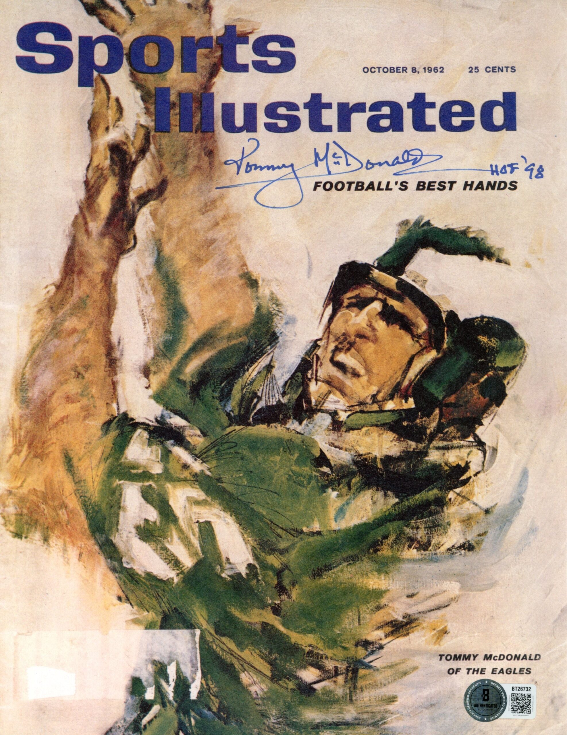 Tommy McDonald Autographed Philadelphia Eagles SI Paper Page HOF Beckett 56853