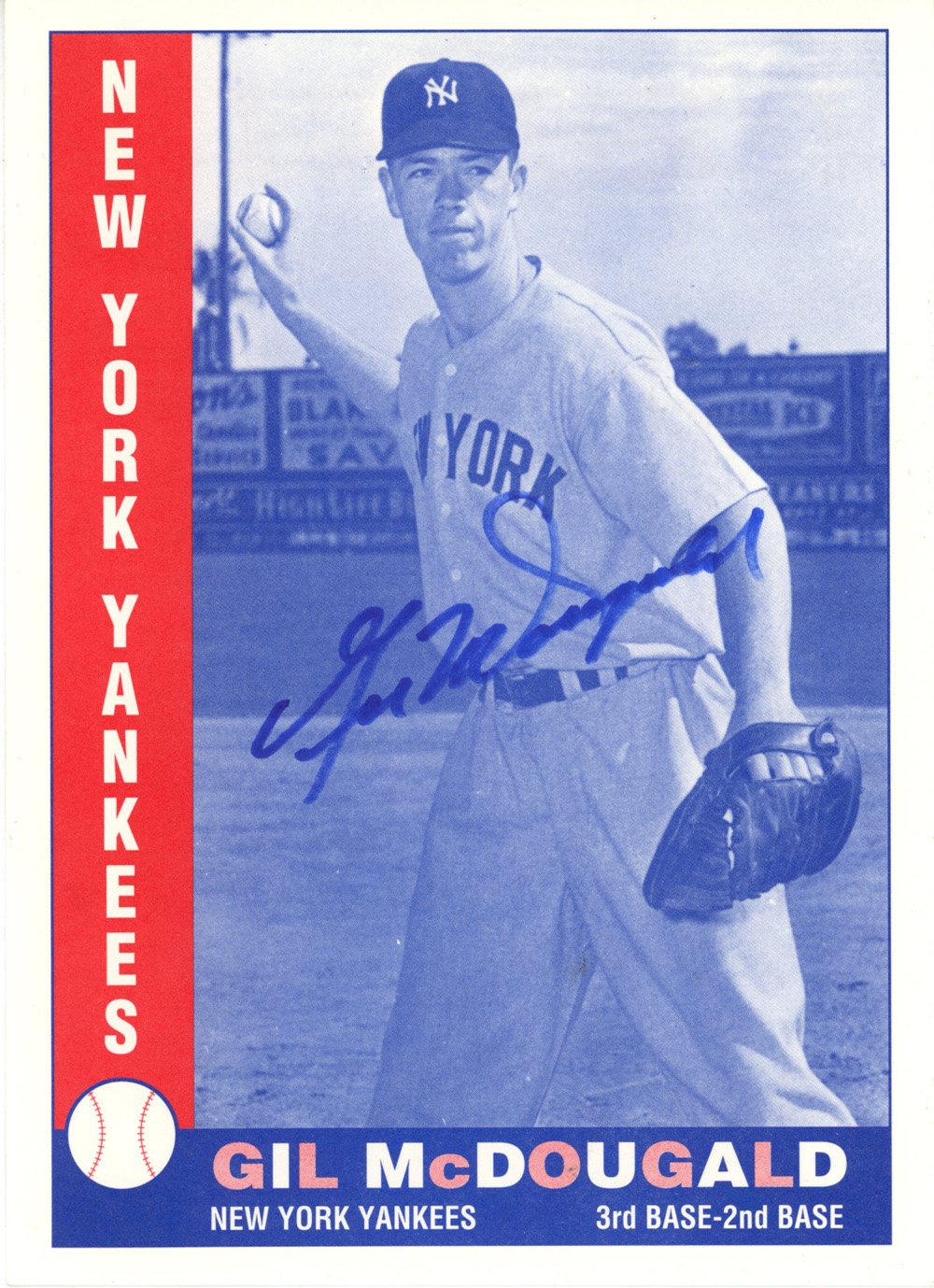 Gil McDougald Signed New York Yankees 4.5" x 5.5" Stat Advertisement Card