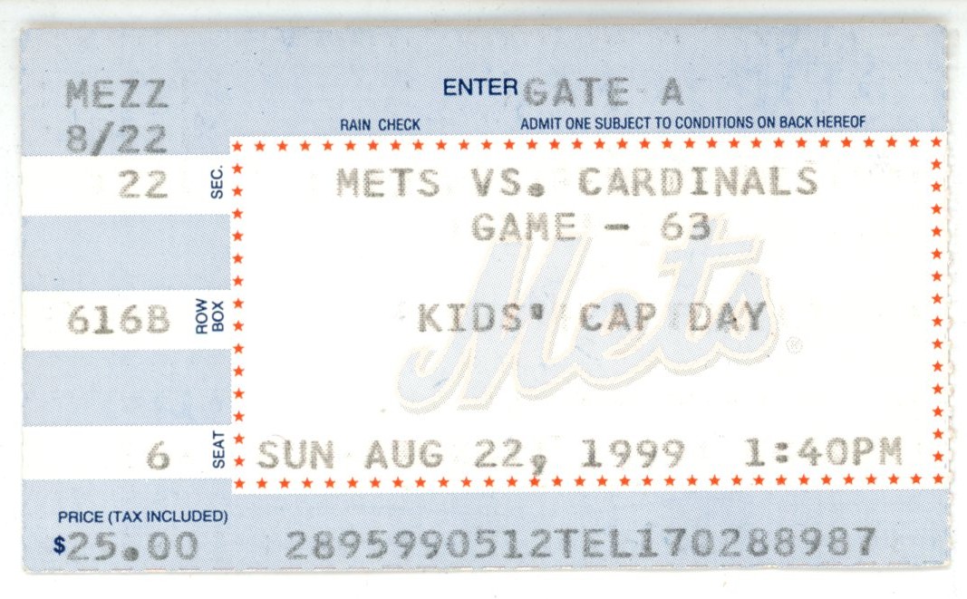 Mark McGwire St Louis Cardinals 08/22/99 50HR 4 Consecutive Seasons Ticket 56249