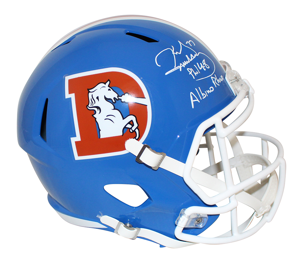 Karl Mecklenburg Signed Denver Broncos F/S Speed D-Logo Helmet Rhino BAS 31935