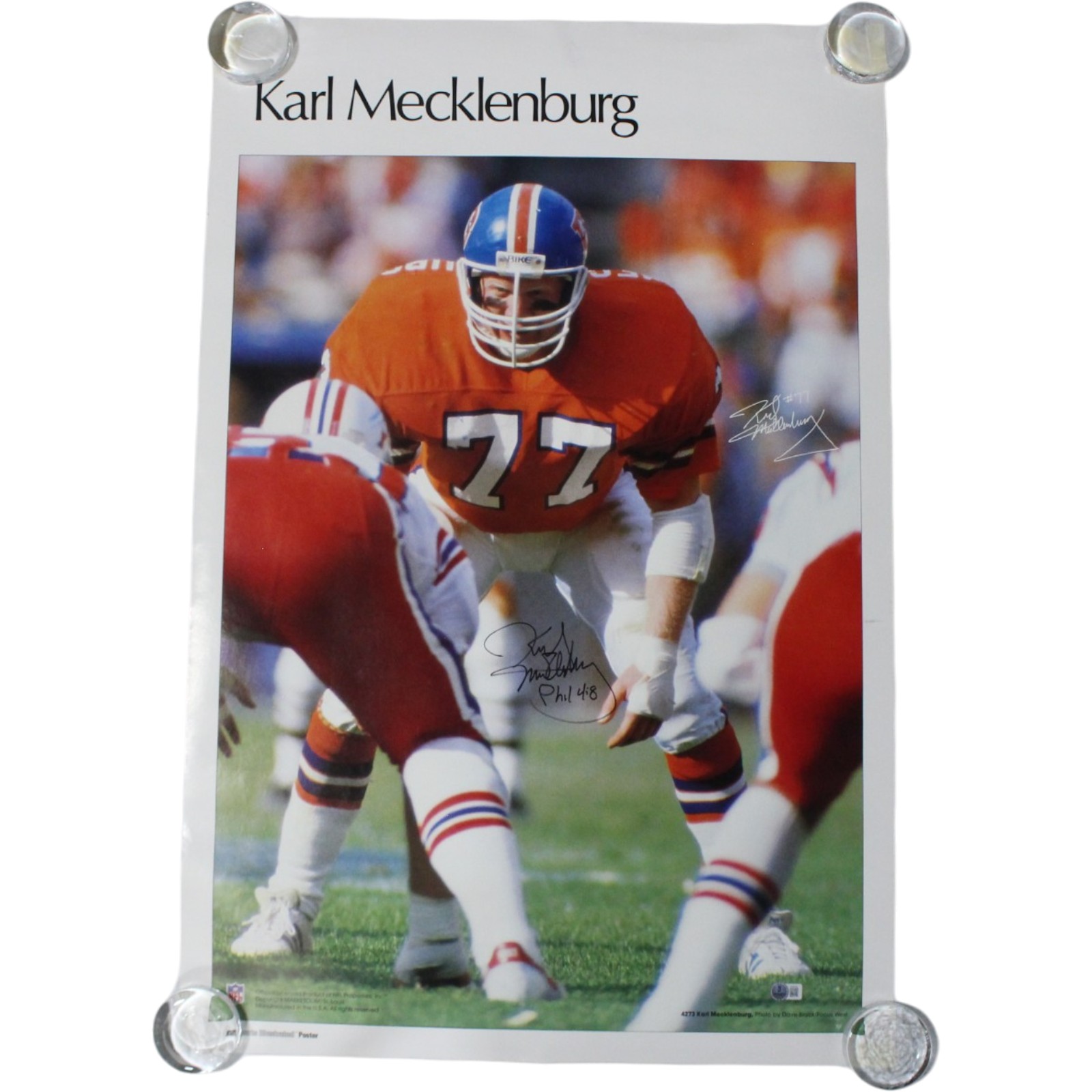 Karl Mecklenburg Autographed Denver Broncos 23x35" Used SI Poster Beckett 55441