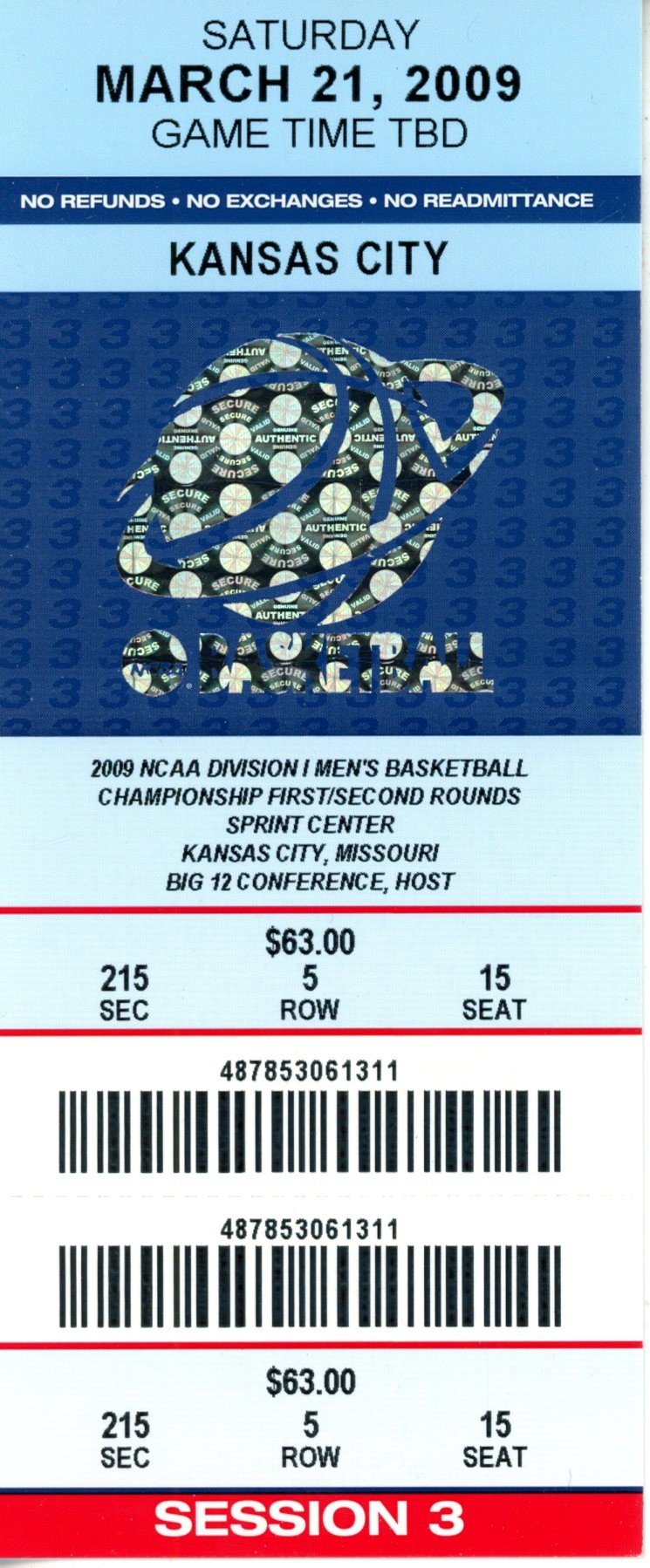 2009 Second Round March Madness Memphis Tigers vs Maryland Ticket 55561 1 2009 Second Round March Madness Memphis Tigers vs Maryland Ticket 55561