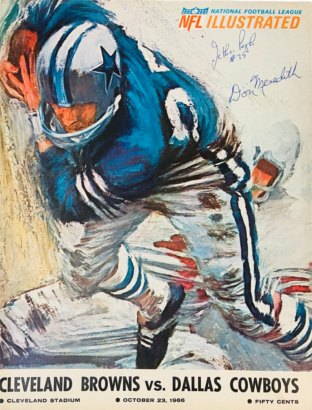 Don Meredith & Jethro Pugh Signed Dallas Cowboys 10/23/1966 Magazine BAS