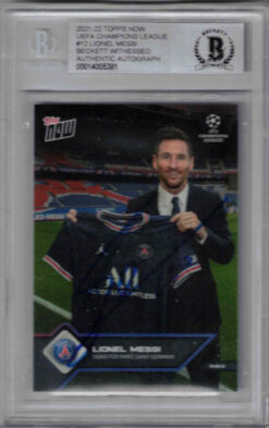 Lionel Messi Autographed PSG Topps Now 2021 Trading Card Slab Beckett 39480