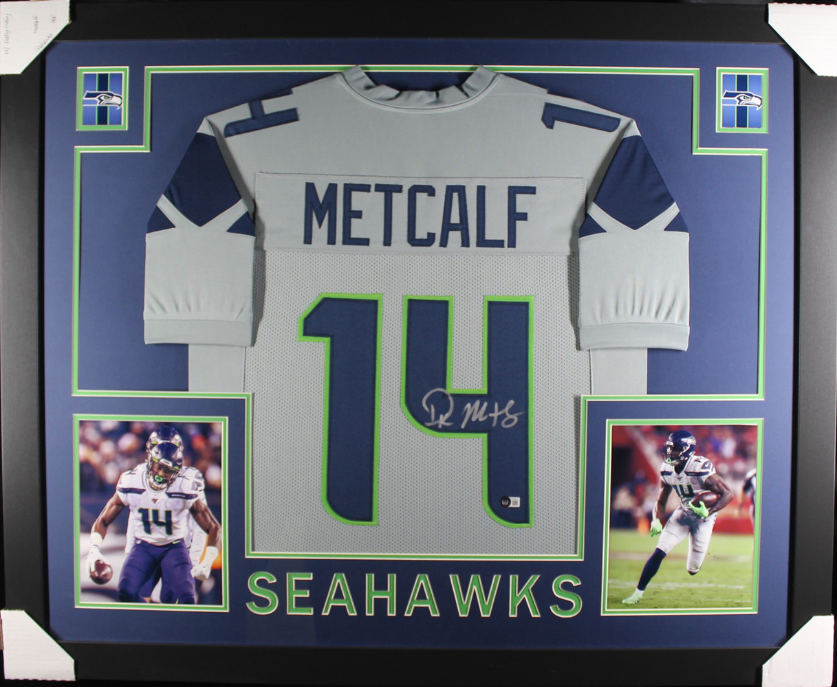 DK Metcalf Autographed/Signed Framed Pro Style Grey XL Jersey Beckett
