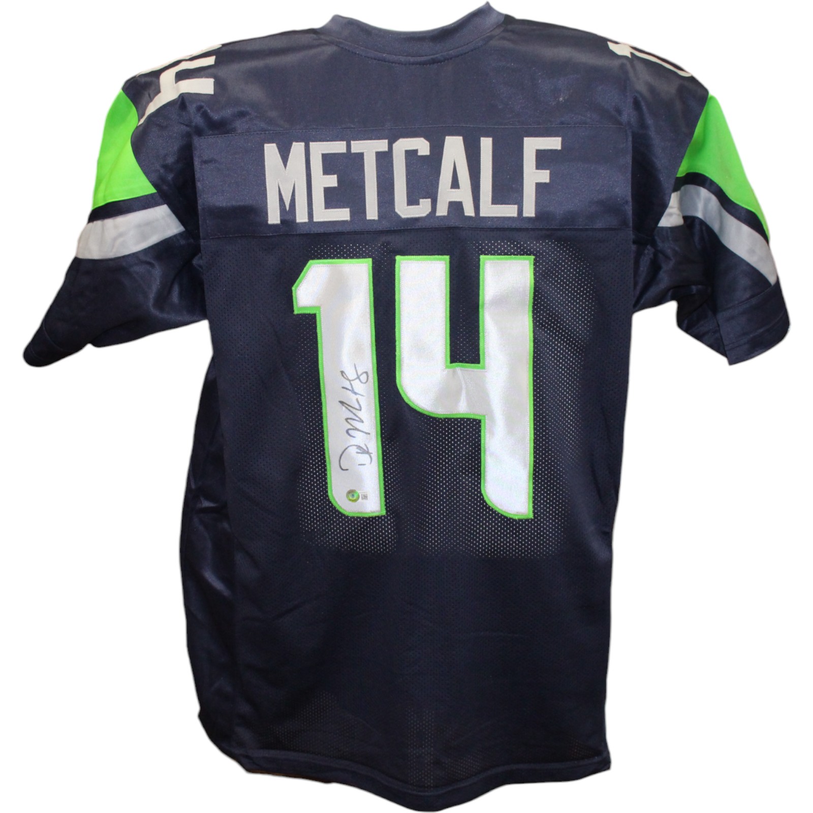 DK Metcalf Autographed/Signed Pro Style Blue Jersey Beckett