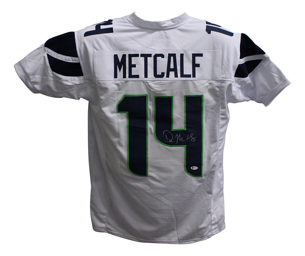 DK Metcalf Autographed/Signed Pro Style White XL Jersey BAS 28327