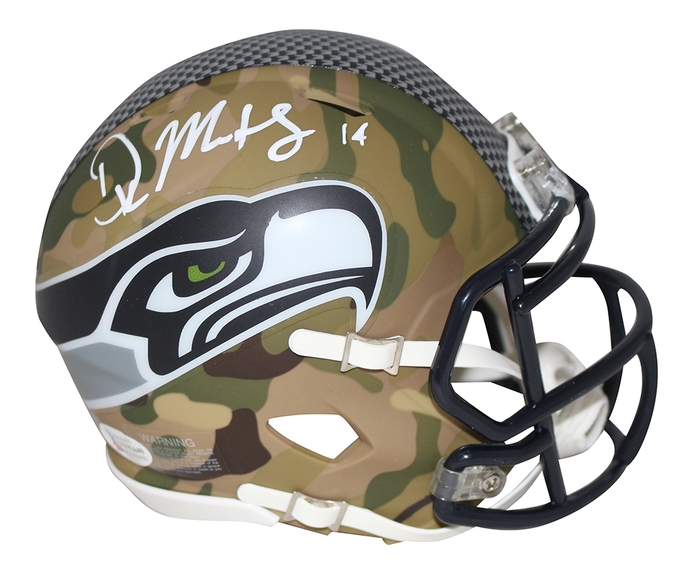 DK Metcalf Autographed/Signed Seattle Seahawks Camo Mini Helmet BAS 29548