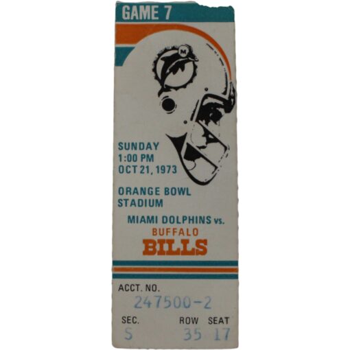 Miami Dolphins Buffalo Bills Ticket Stub 10/21/1973 Bob Griese OJ Simpson 59434