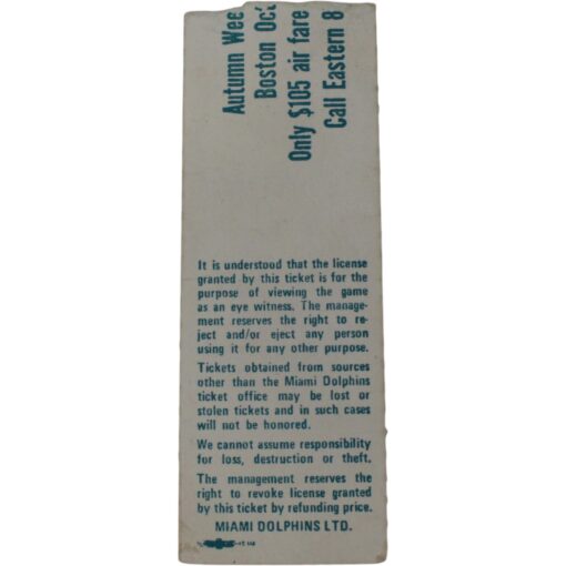 Miami Dolphins Buffalo Bills Ticket Stub 10/21/1973 Bob Griese OJ Simpson 59434