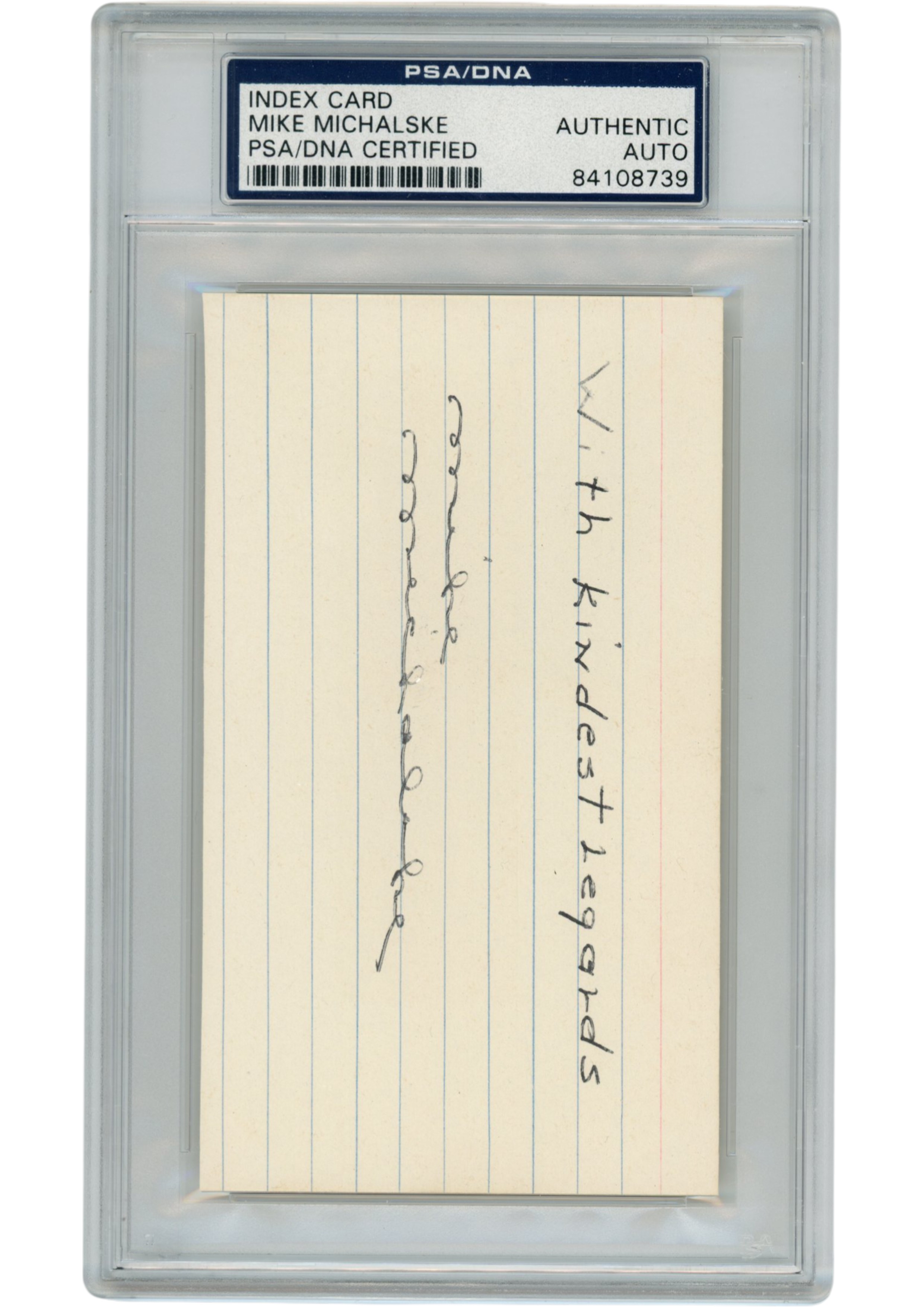 Mike Michalske Autographed Green Bay Packers Index Card Regards Slab PSA 54932